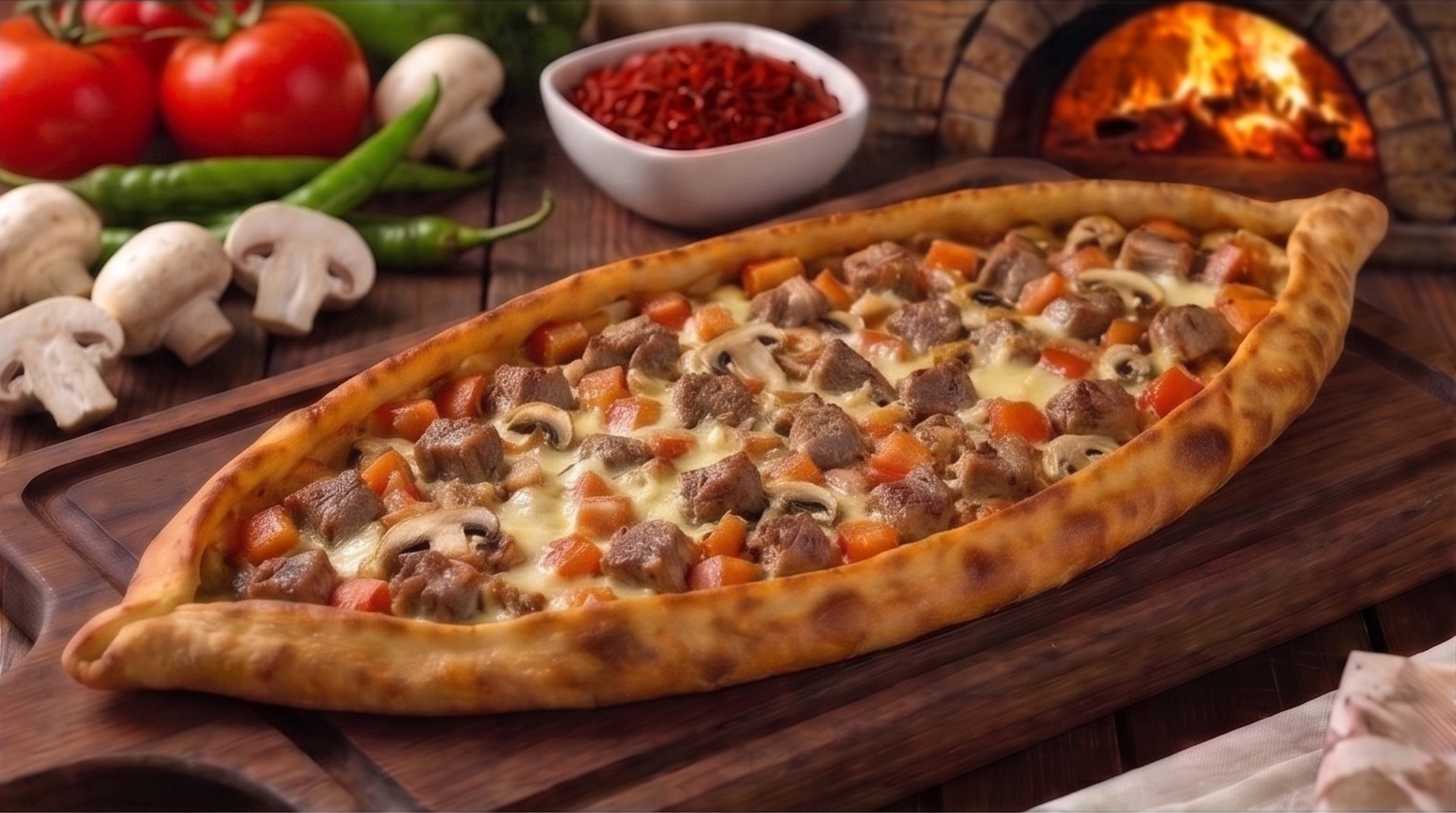 Kuşbaşılı Kaşar Mantarlı Pide